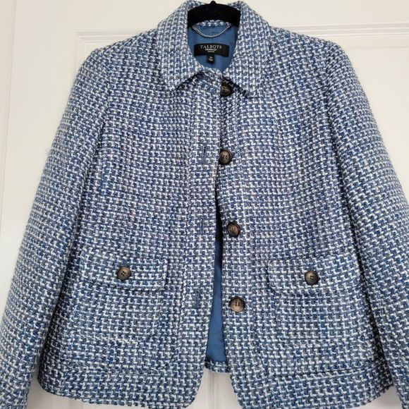 COPY - Talbots petite tweed blazer suit jacket size 4P blue white . - Picture 6 of 11